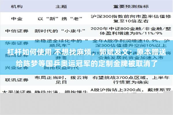 杠杆如何使用 不想找麻烦，郭斌发文：原本赠送给陈梦等国乒奥运冠军的定制金牌被取消了